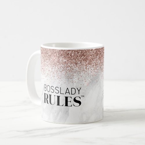 BossLady Rules Logo Rose Gold Glitter Marble Name Coffee Mug