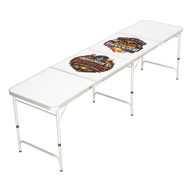 Bossman's Backyard Eats Iron & Flame Beer Pong Table (Angled)