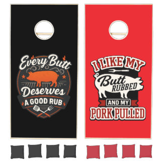 Bossman's Backyard Eats Pork Humor Cornhole Set