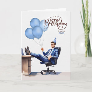 Boss's Birthday Blue Businessman in an Office Card