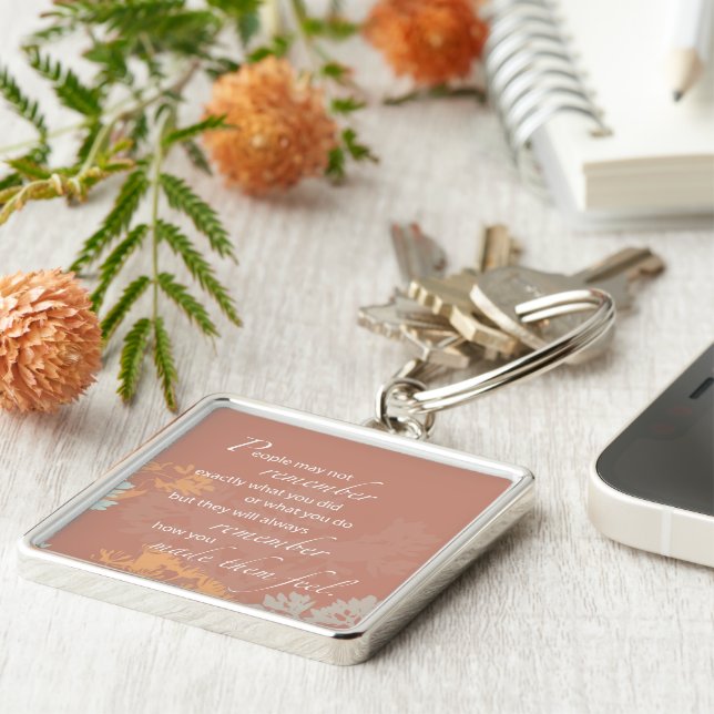 Boss's Day Wild Flower Silhouettes on Brown Keychain (Side)