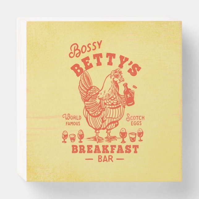 "Bossy Betty's Breakfast Bar" Cute, Retro Wooden Box Sign (Front Horizontal)