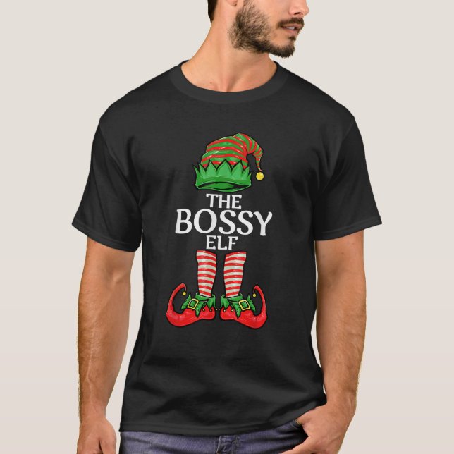 Bossy Elf Christmas Family Matching Group T-Shirt (Front)
