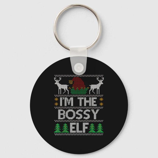 Bossy Elf Matching Family Group Christmas Party Pa Keychain (Front)