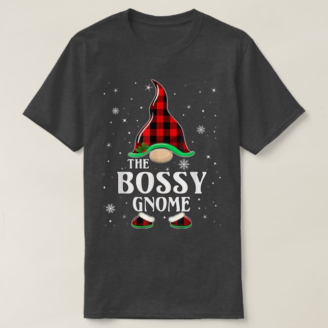 Bossy Gnome Buffalo Plaid Matching Family Christma T-Shirt (Design Front)