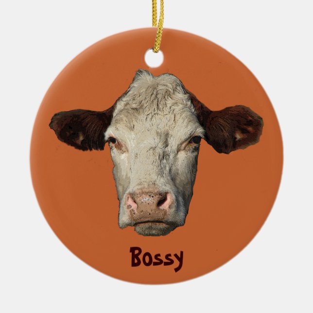 Bossy the Cow Christmas Ornament (Front)