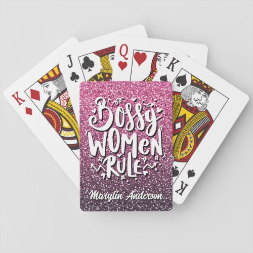 BOSSY WOMEN RULE CUSTOM  GLITTER TYPOGRAPHY POKER CARDS