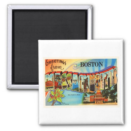 Boston 2 Massachusetts MA Vintage Travel Souvenir Magnet