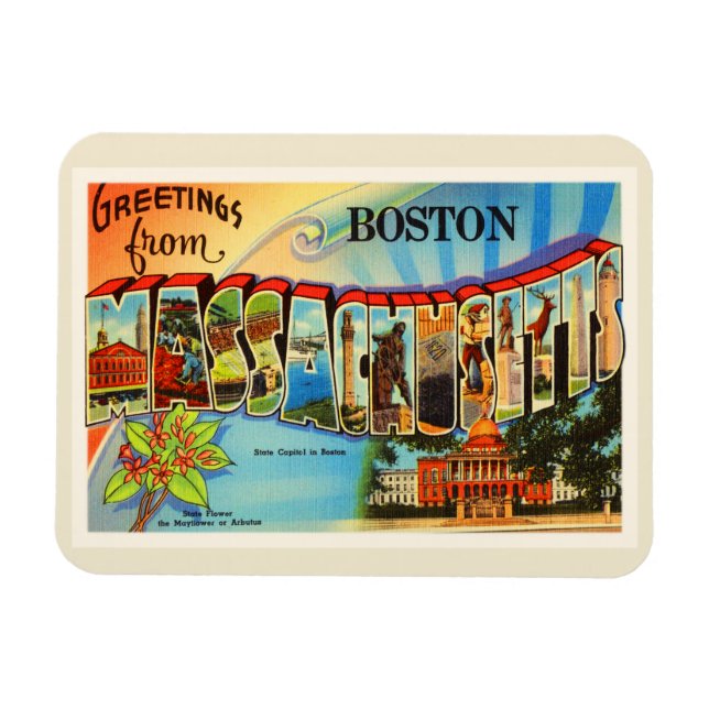 Boston #2 Massachusetts MA Vintage Travel Souvenir Magnet (Horizontal)