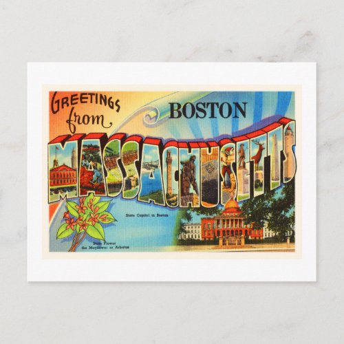 Boston 2 Massachusetts MA Vintage Travel Souvenir Postcard