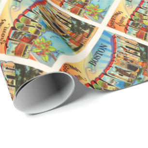 Boston #2 Massachusetts MA Vintage Travel Souvenir Wrapping Paper