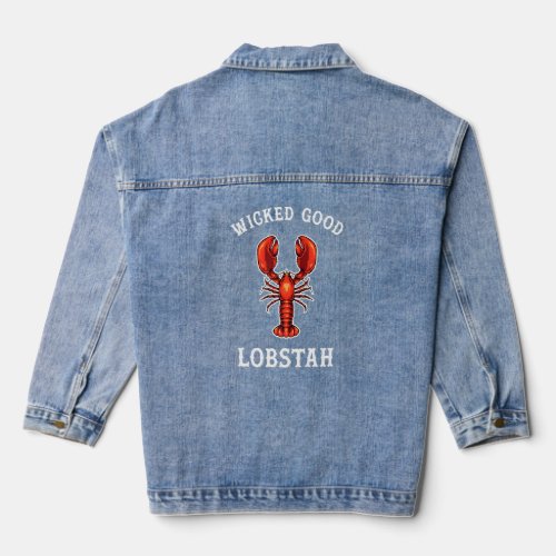 Boston Accent Seafood Lobster Wicked Good Lobstah  Denim Jacket