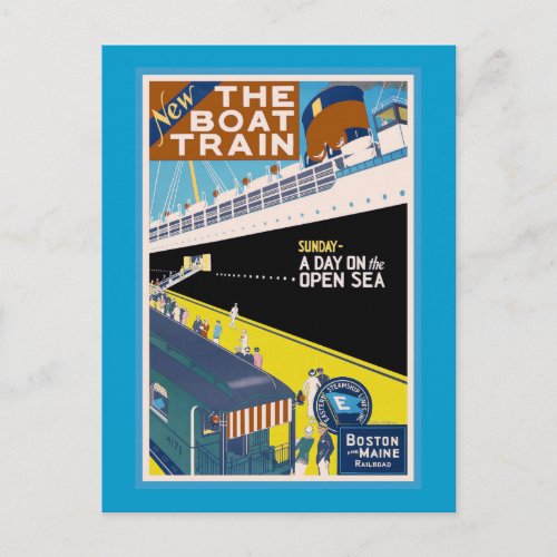Boston and Maine Vintage Travel Poster Postcard