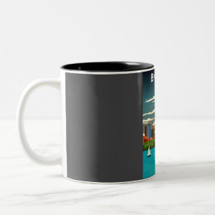 Boston at Night City Skyline Travel Poster Two-Tone Coffee Mug