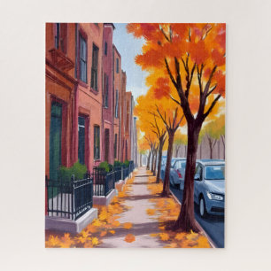 Boston Autumn Fall Foliage Watercolor Jigsaw Puzzle