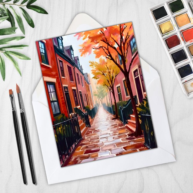 Boston Autumn Watercolor Beacon Hill Card (Creator Uploaded)