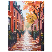 Boston Autumn Watercolor Beacon Hill