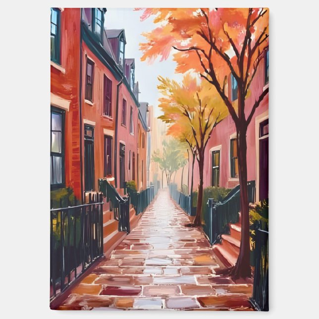 Boston Autumn Watercolor Beacon Hill Magnet (Front)