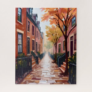 Boston Autumn Watercolor Beacon Hill Massachusetts Jigsaw Puzzle