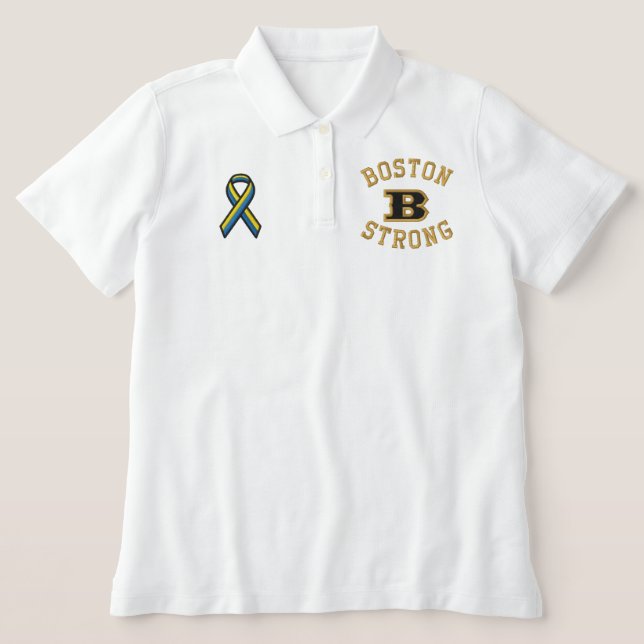 Boston B Strong Embroidered Ribbon Edition Embroidered Polo Shirt (Design Front)