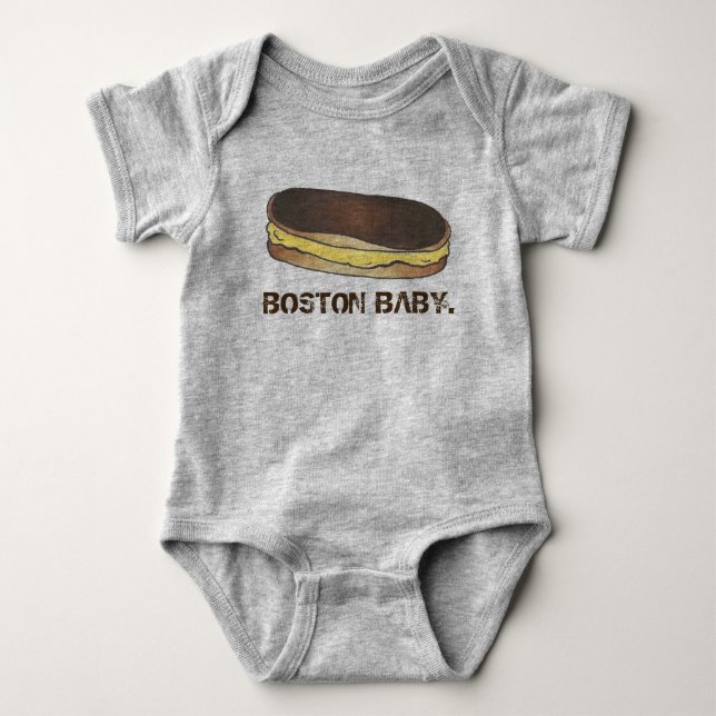 BOSTON BABY Boston Cream Pie Eclair Foodie Pastry Bodysuit (Front)