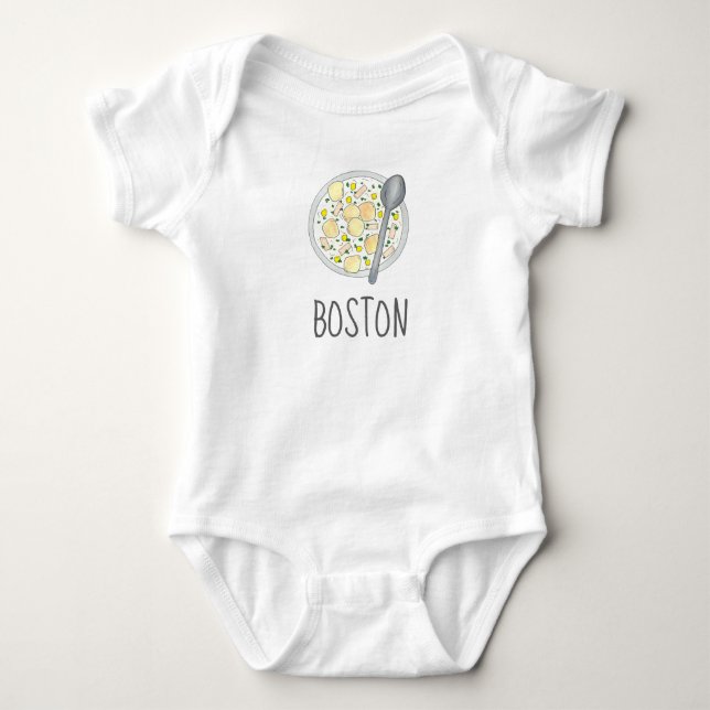 BOSTON Baby Massachusetts Clam Chowder Foodie Soup Bodysuit (Front)