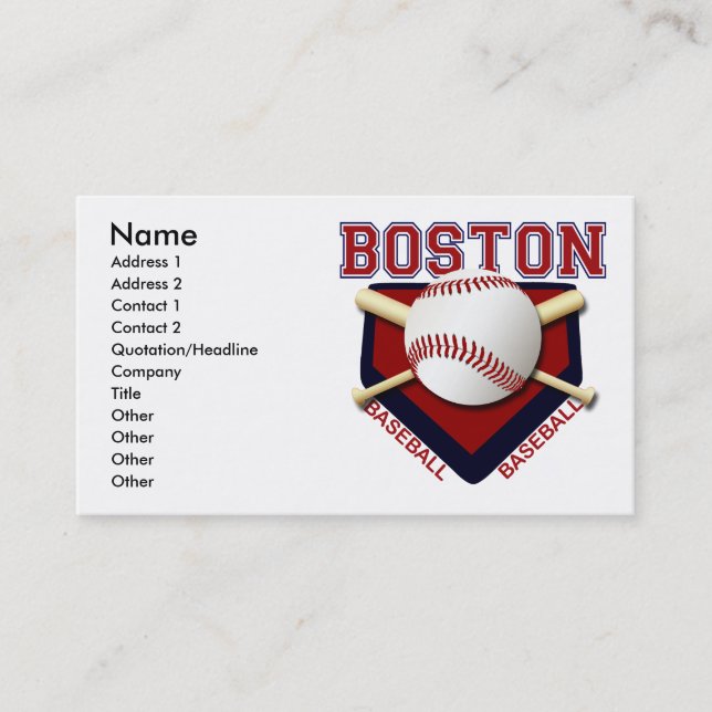 BOSTON BASEBALL BUSINESS CARDS (Front)