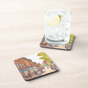 Boston Bike Ride North End Watercolor MA Beverage Coaster