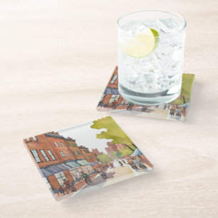 Boston Bike Ride North End Watercolor MA Glass Coaster