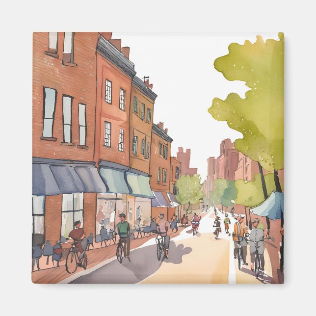 Boston Bike Ride | North End Watercolor MA Magnet (Front)