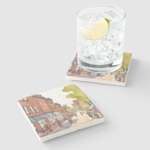Boston Bike Ride North End Watercolor MA Stone Coaster