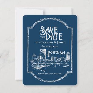 Boston Blue Personalized Save the Date Note Card