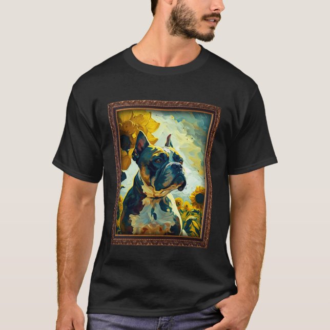 Boston Boxer Painting Sunflower Flower Mom Women F T-Shirt (Front)