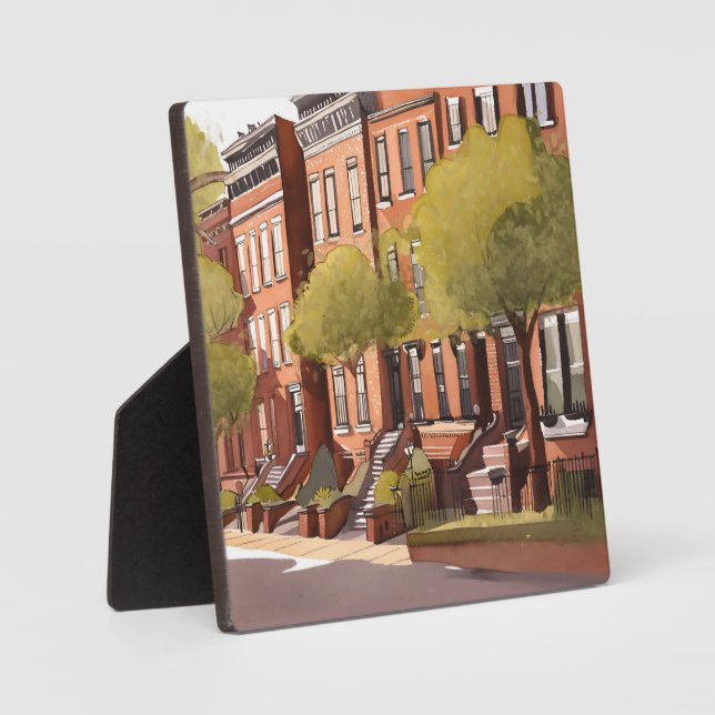 Boston Brownstones | Beacon Street Watercolor Art Plaque (Front)