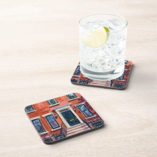 Boston Brownstones Massachusetts Watercolor Beverage Coaster