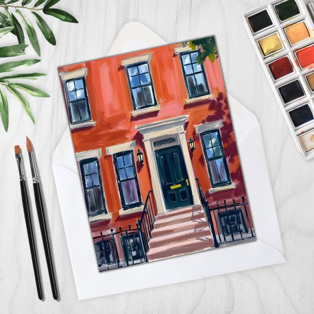 Boston Brownstones Massachusetts Watercolor Card (Creator Uploaded)