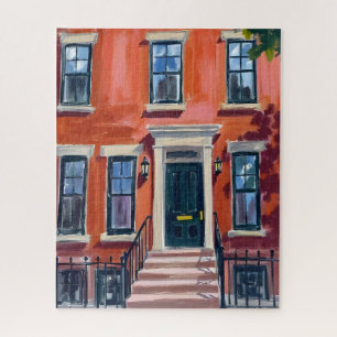 Boston Brownstones Massachusetts Watercolor Jigsaw Puzzle