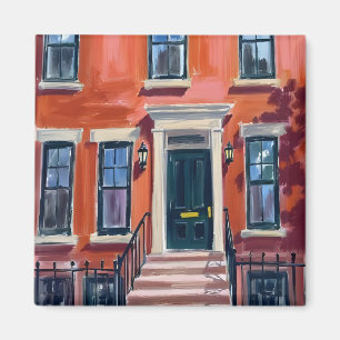 Boston Brownstones Massachusetts Watercolor Magnet