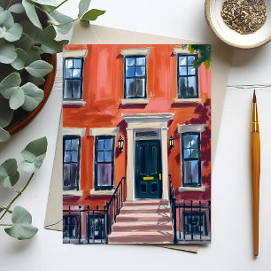 Boston Brownstones Massachusetts Watercolor Postcard