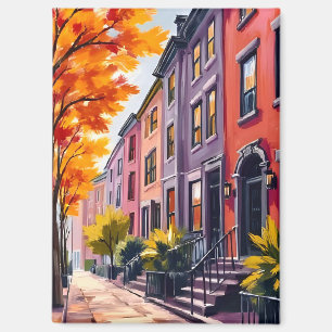 Boston Brownstones Watercolor Massachusetts Magnet