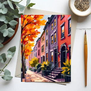 Boston Brownstones Watercolor Massachusetts Postcard