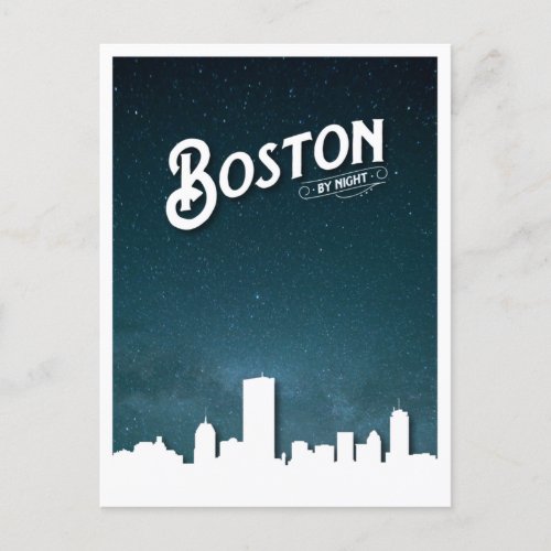 Boston by Night Skyline _ Boston Massachusetts U Holiday Postcard