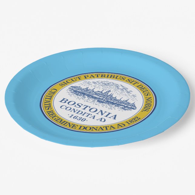 Boston city flag paper plates (Angled)
