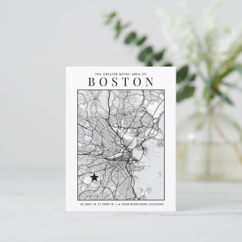 Boston City Map  Location Marker Postcard