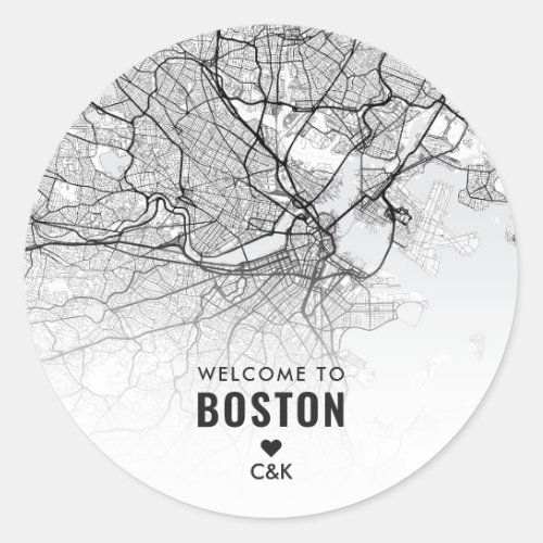 Boston City Map  Wedding Welcome Classic Round Sticker