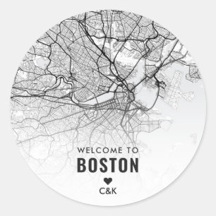 Boston City Map Wedding Welcome Classic Round Sticker