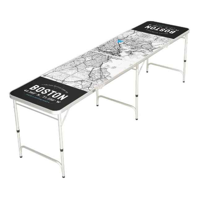 Boston City Map With Your Location Beer Pong Table (Angled)