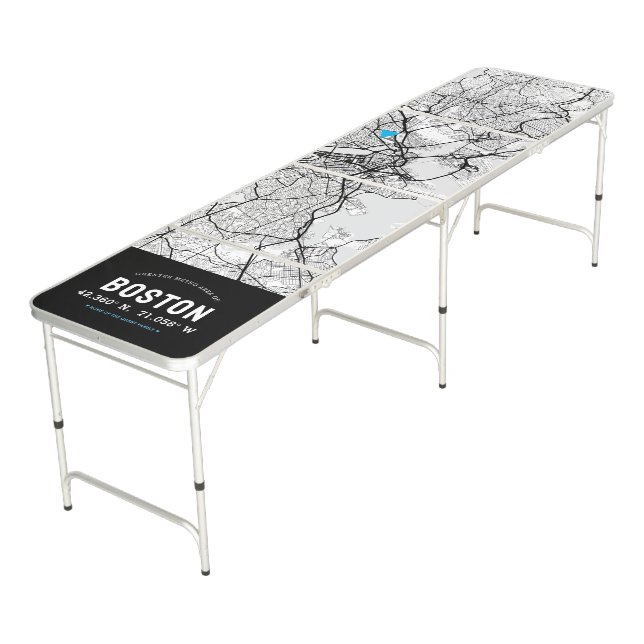 Boston City Map With Your Location  Beer Pong Table (Angled)