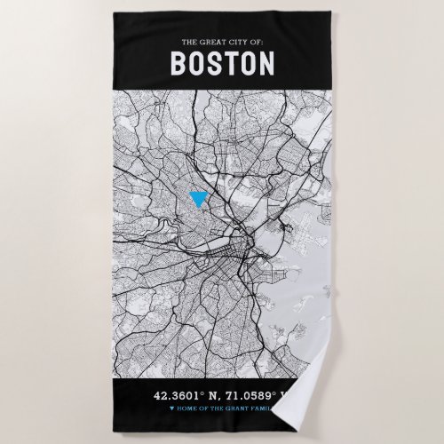Boston City Map  Your Custom Location Beach Towel