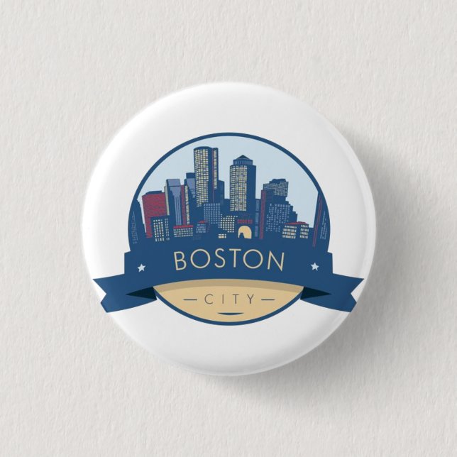 Boston City Skyline, boston ma skyline Button (Front)